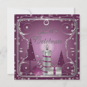 Purple Silver Swirls Trees Ornaments Invitations