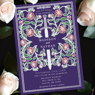 Purple Silver Sword Medieval Fantasy Wedding Foil Invitation