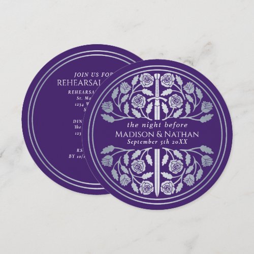 Purple Silver Sword Royal Wedding Rehearsal Invitation