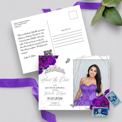 Purple  Silver Tiara Quinceaera Photo Postcard