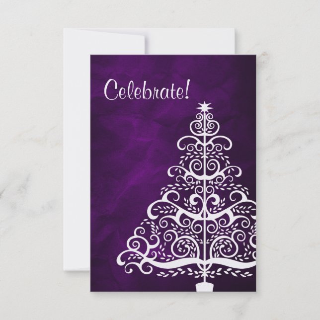 Purple Silver Tree Christmas Party Invitation (Front)