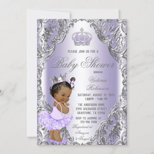 Purple Silver Tutu Princess Baby Shower Invitation