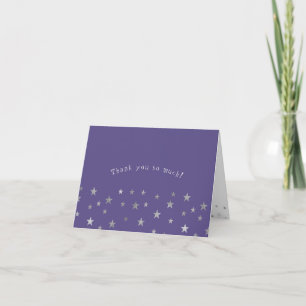 Purple silver twinkle stars baby shower letterpress thank you card