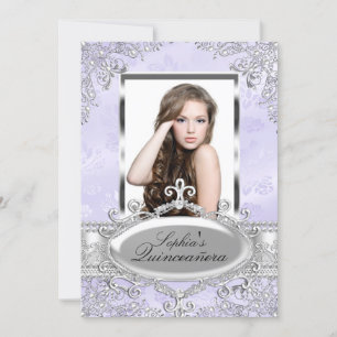 Purple Silver Vintage Glamour Photo Quinceanera Invitation