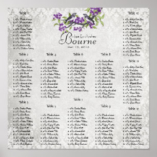Purple Silver Vintage Love Birds Seating Chart 