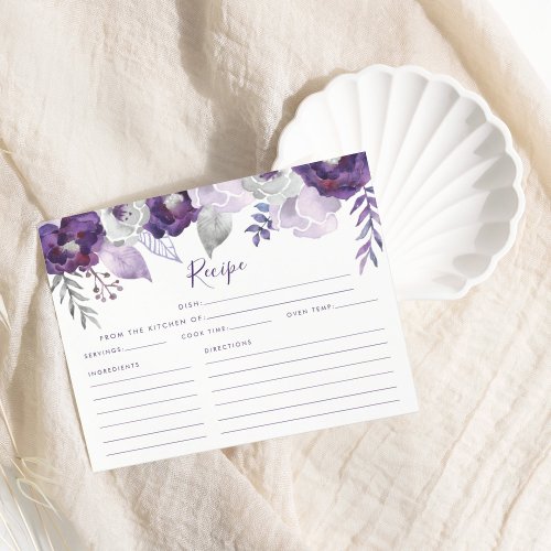 Purple  Silver Watercolor Bridal Shower Recipe