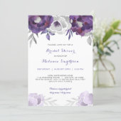 Purple Silver Watercolor Floral bridal shower 3963 Invitation (Standing Front)