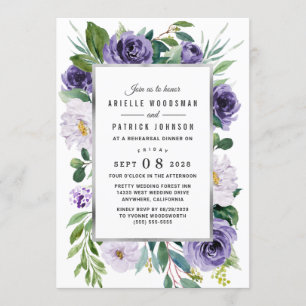 Purple Silver Watercolor Floral Rehearsal Dinner Invitation