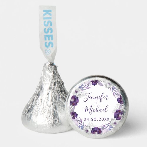 Purple  Silver Watercolor Floral Wreath Wedding Hersheys Kisses