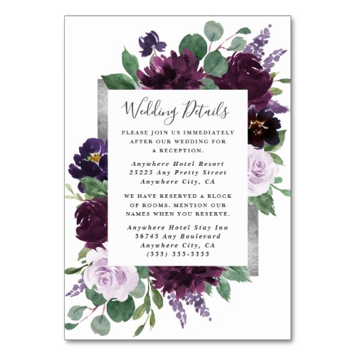 Purple  Silver Watercolor Wedding Enclosure Cards
