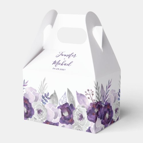 Purple  Silver Watercolor Wedding Favor Box