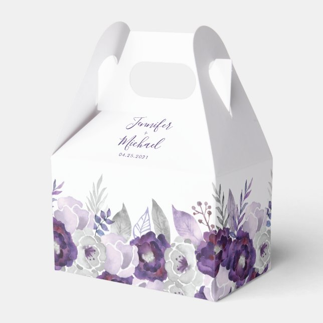 Purple & Silver Watercolor Wedding Favor Box (Front Side)