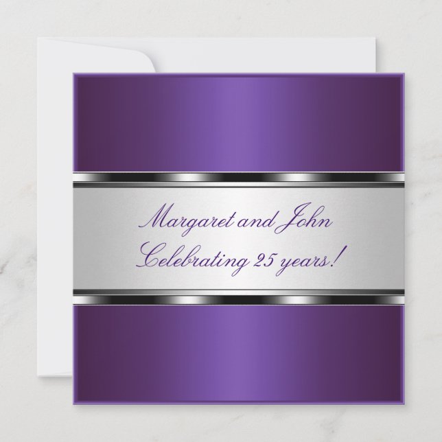 Purple Silver White 25th Anniversary Party Event Invitation (Front)