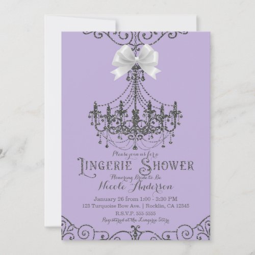 Purple  Silver White Bow Lingerie Shower Invitation