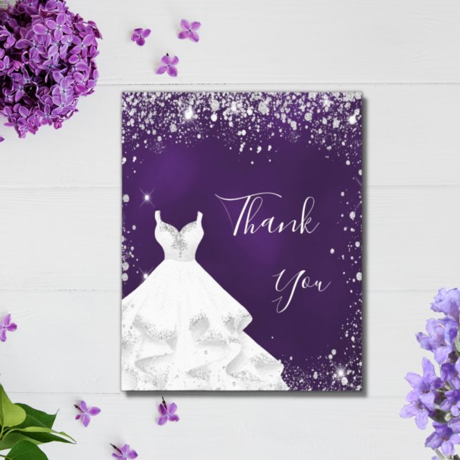 Purple silver white dress glitter glamorous thank you card (Creator Uploaded)