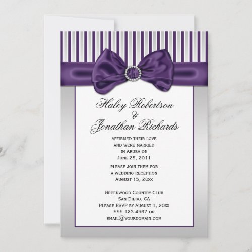 Purple Silver White Stripes Diamonds Post Wedding Invitation