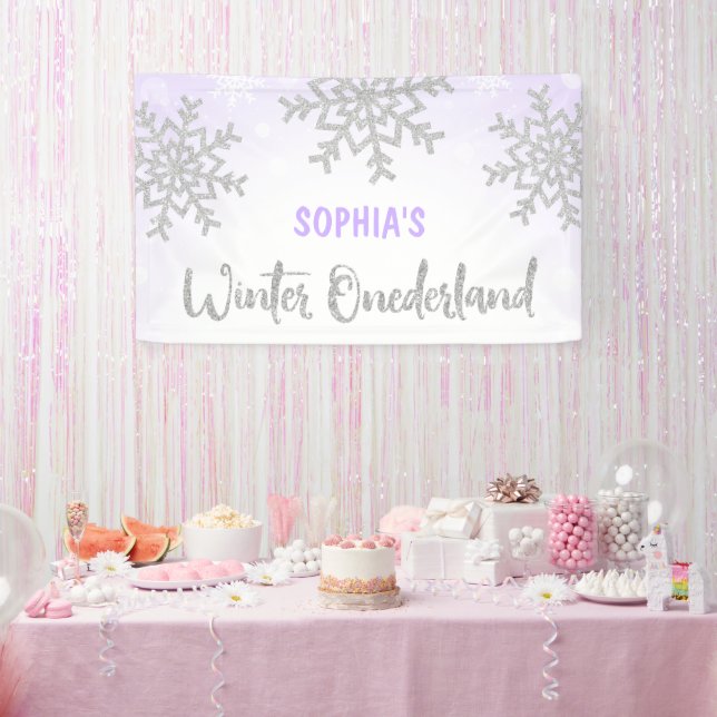 Purple Silver Winter ONEderland 1st Birthday Banner (Party)