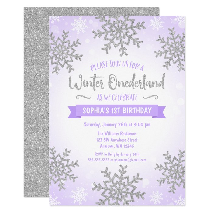 Purple Silver Winter Onederland 1st Birthday Invitation Zazzle Purple Silver Winter Onederland 1st