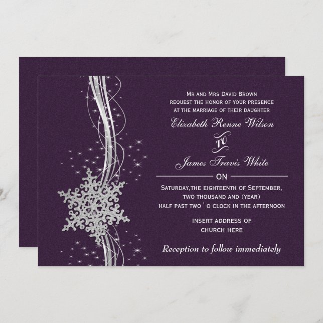 purple Silver  Winter wedding invitations (Front/Back)