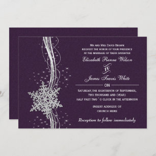 purple Silver Winter wedding invitations