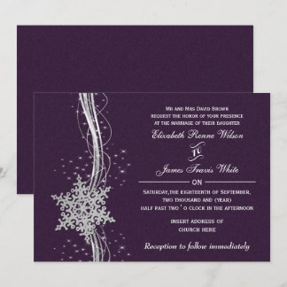 purple Silver  Winter wedding invitations