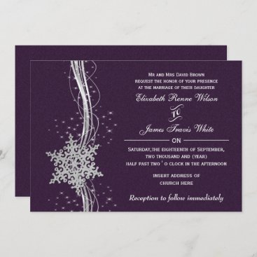 purple Silver  Winter wedding invitations