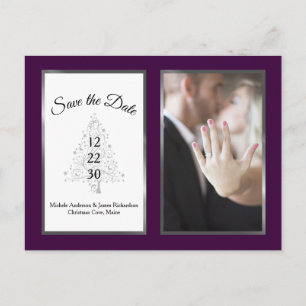 Purple Silver Winter Wedding Save The Date Photo Announcement Postcard