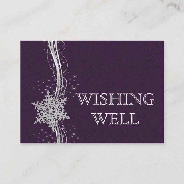 purple Silver  Winter wedding wishing well Enclosure Card (Front)