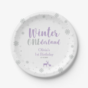 Purple & Silver, Winter Wonderland Birthday Party Paper Plates