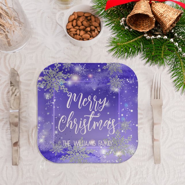 Purple Silver Winter Wonderland Christmas Party Paper Plates (Creator Uploaded)