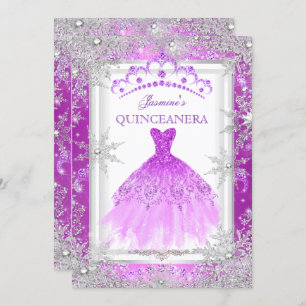 Purple Silver Winter Wonderland Quinceanera Party Invitation