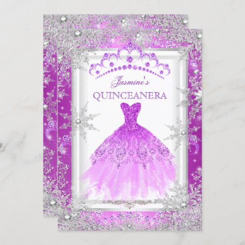 Purple Silver Winter Wonderland Quinceanera Party Invitation