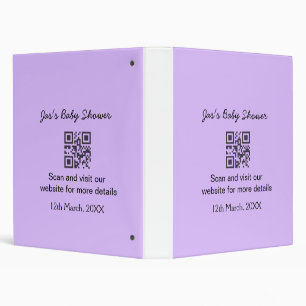 Purple simple baby shower q r code add name text 3 ring binder