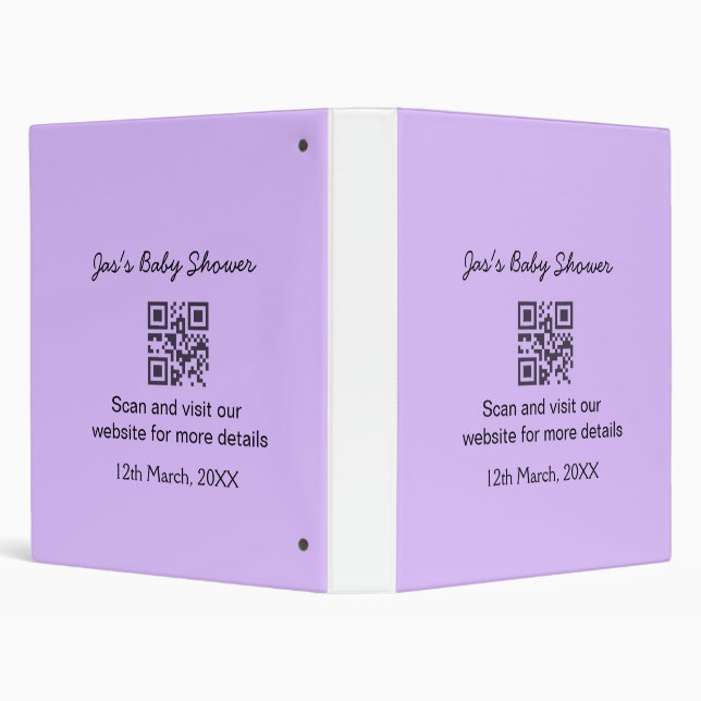 Purple simple baby shower q r code add name text 3 ring binder (Background)