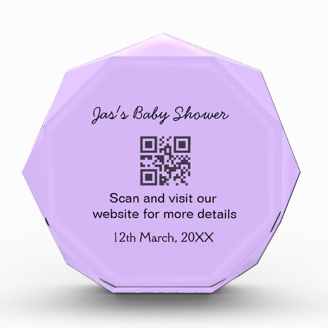 Purple simple baby shower q r code add name text acrylic award (Front)