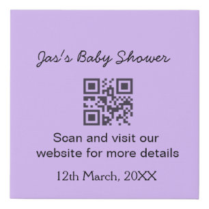 Purple simple baby shower q r code add name text faux canvas print