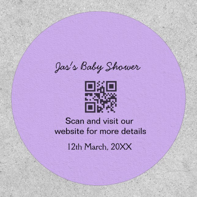 Purple simple baby shower q r code add name text patch (Front)