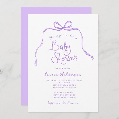 Purple Simple Bow Baby Shower Invitation