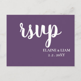 Purple Simple Calligraphy Modern RSVP Invitation Postcard