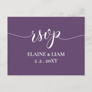 Purple Simple Calligraphy Modern RSVP Invitation Postcard