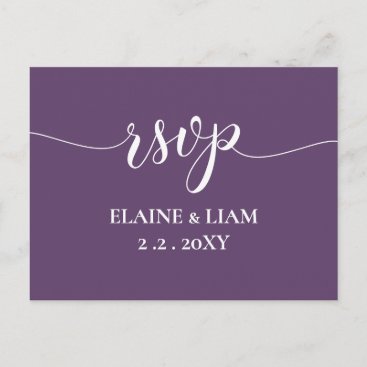 Purple Simple Calligraphy Modern RSVP  Invitation Postcard