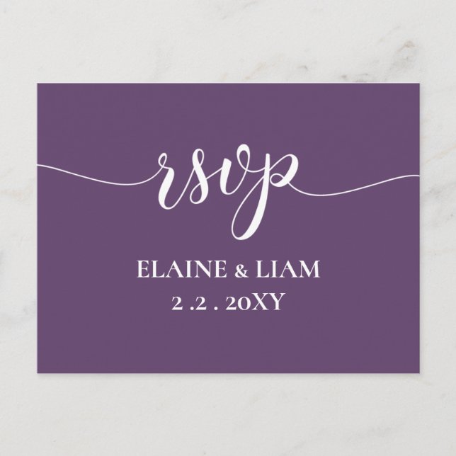 Purple Simple Calligraphy Modern RSVP  Invitation Postcard (Front)