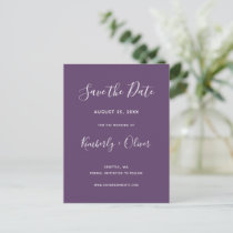 Purple Simple Calligraphy Modern Wedding  Announcement Postcard