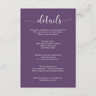 Purple Simple Calligraphy Modern Wedding Enclosure Card