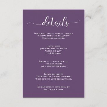 Purple Simple Calligraphy Modern Wedding  Enclosure Card