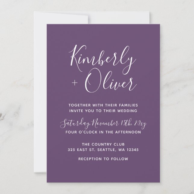 Purple Simple Calligraphy Modern Wedding  Invitation (Front)