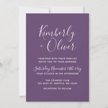 Purple Simple Calligraphy Modern Wedding  Invitation