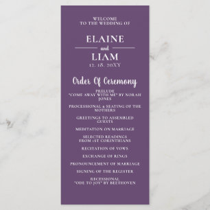 Purple Simple Calligraphy Modern Wedding Program