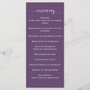 Purple Simple Calligraphy Modern Wedding Program