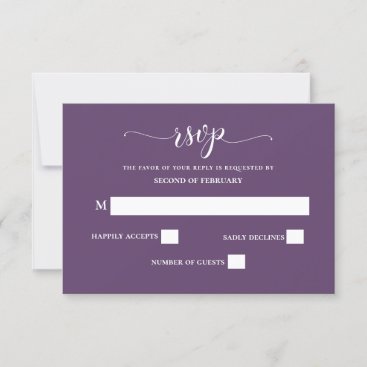Purple Simple Calligraphy Modern Wedding RSVP